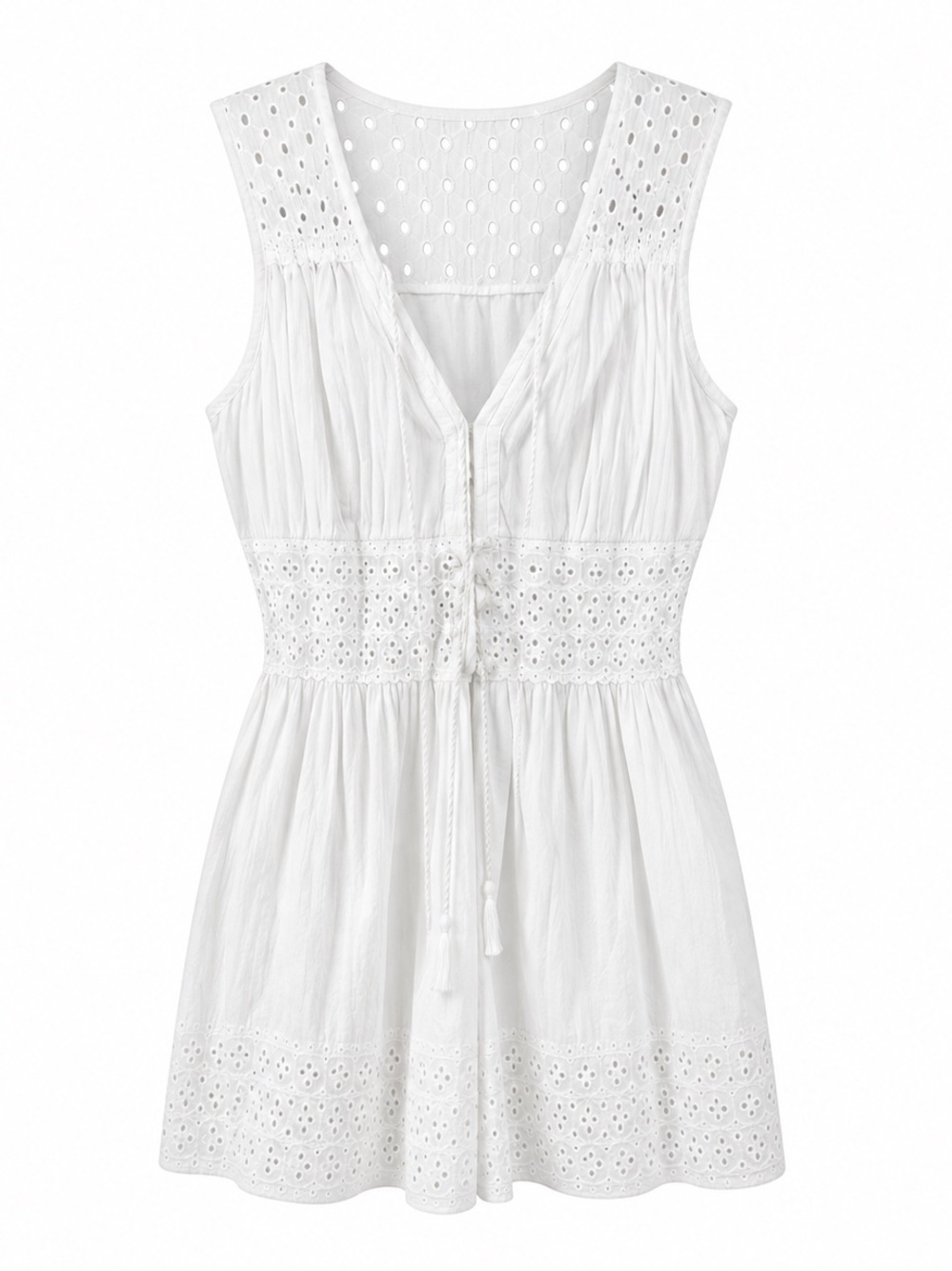 Double D Ranch Vest Womens White Eyelet Boho Western Sleeveless Cotton Shirt Sz6